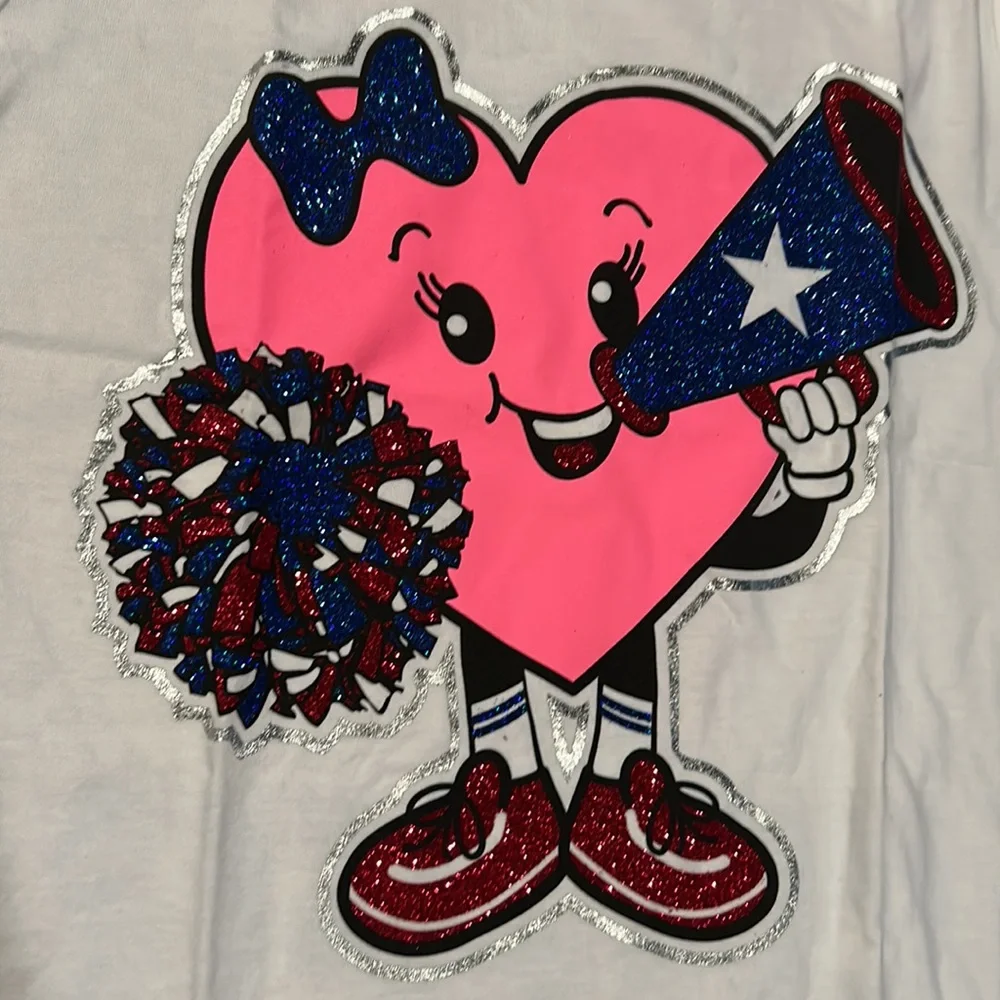 NWT Justice We’re Here To Cheer White Glitter Cheerleading Top Size 18